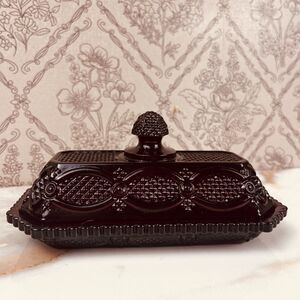 Vintage Avon Cape Cod Victorian Style Butter Dish Burgundy(Merlot) Vampyre Goth